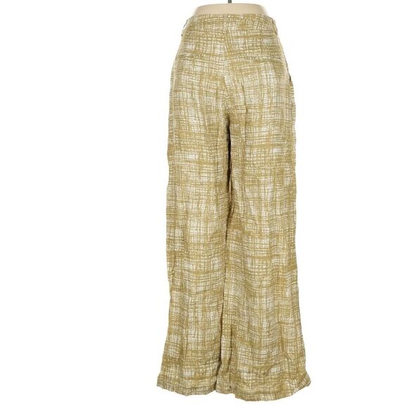 Reformation Jameson Linen Pant Wide Leg Olive Green Abstract print Burlap Pocket - Picture 4 of 8